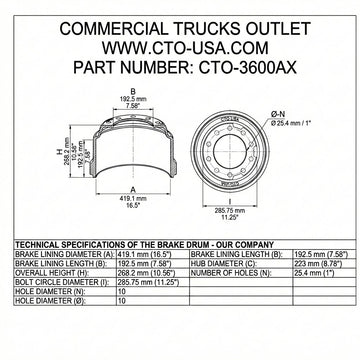 TAMBOR DE FRENO 3600AX