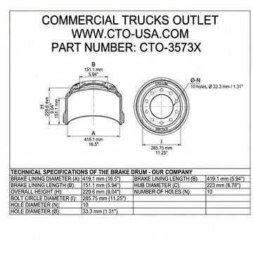 CTO-3573X BRAKE DRUM