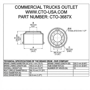 CTO-3687X BRAKE DRUM